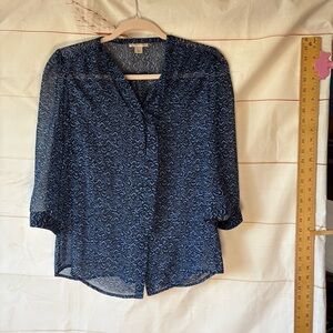 Loft Navy Blue Patterned Women's Top size petite medium